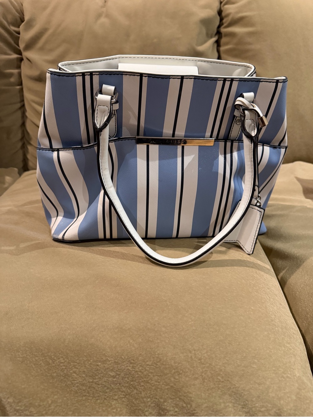 Striped Blue and White Tote Bag - GUESS